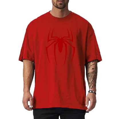 Red Spider Printed Gym Sport Clothing Fitness Oversized Loose Cotton Shirt Mens Hip Hop Short Sleeve Bodybuilding Muscle T-shirt