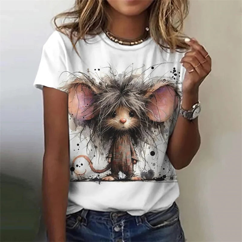 3D Printed Rabbit T Shirt For Women Cute Animal Pattern Short Sleeves Summer Casual Fashion Street O-Neck Tees Oversize T-Shirts