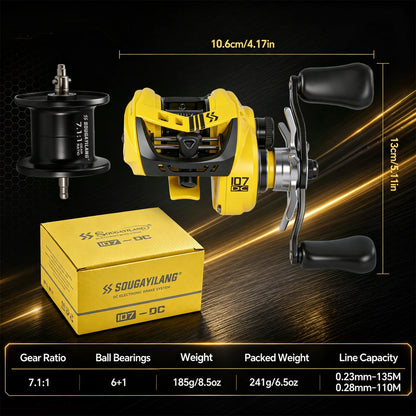 Sougayilang 107-DC Baitcasting Reel – iDC Electronic Brake 7.1:1 Gear Ratio 6+1BB 15KG Drag Saltwater &amp; Freshwater