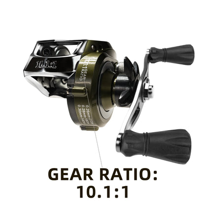 Green Waterdrop Baitcasting Reel – Ergonomic Circular Grip, Smooth Casting for Ocean, Lake &amp; River Fishing