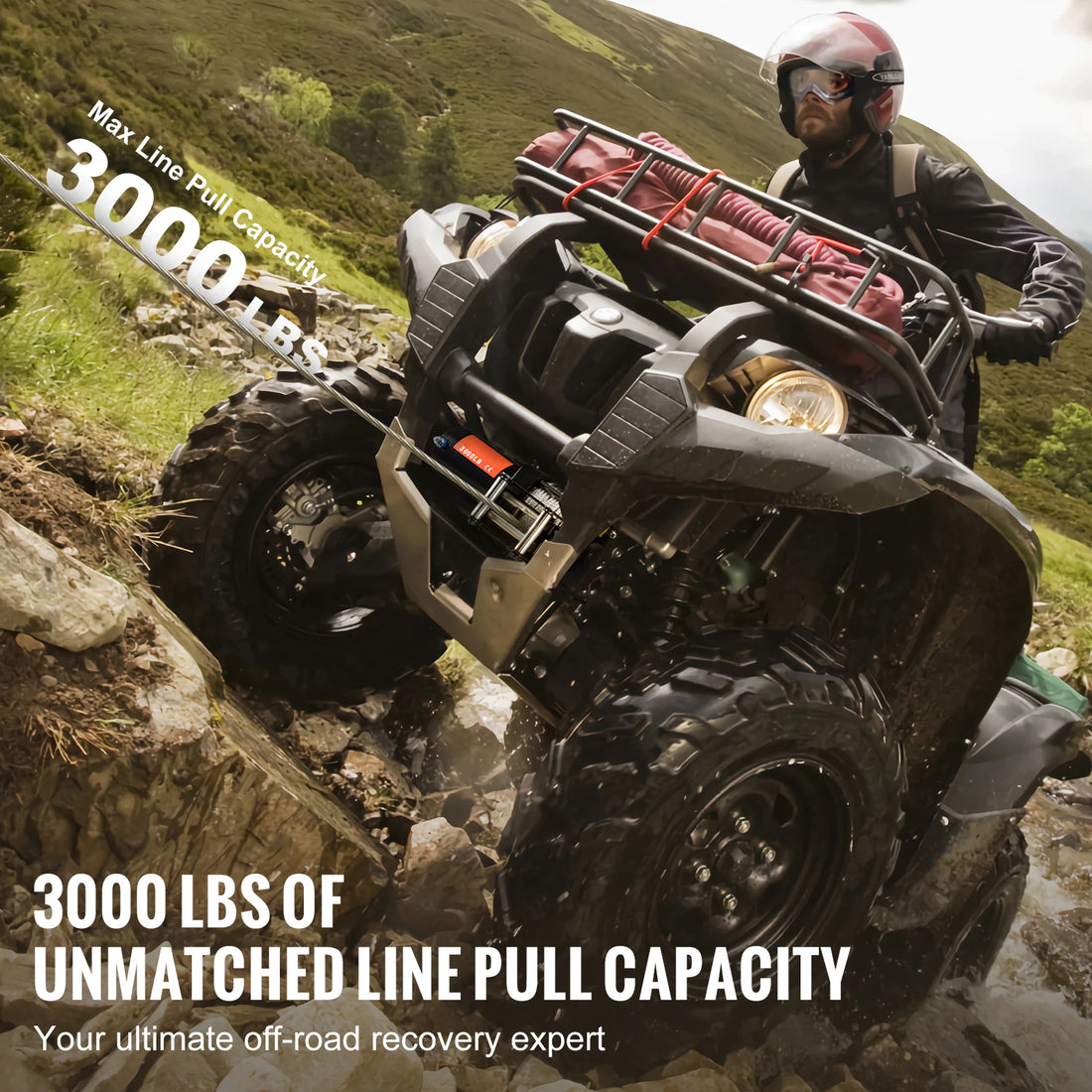 SucceBuy 3000lbs ATV/UTV Electric Winch 12V  Steel Rope Winch with  39 ft Cable Roller Wired Remote Control for Towing Off-Road