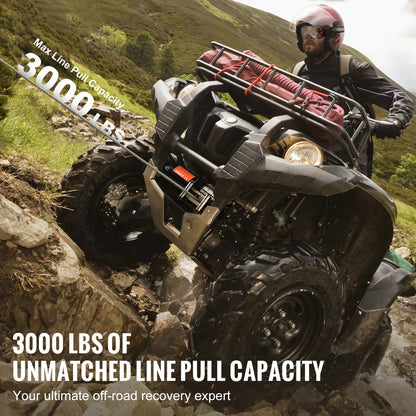 SucceBuy 3000lbs ATV/UTV Electric Winch 12V  Steel Rope Winch with  39 ft Cable Roller Wired Remote Control for Towing Off-Road