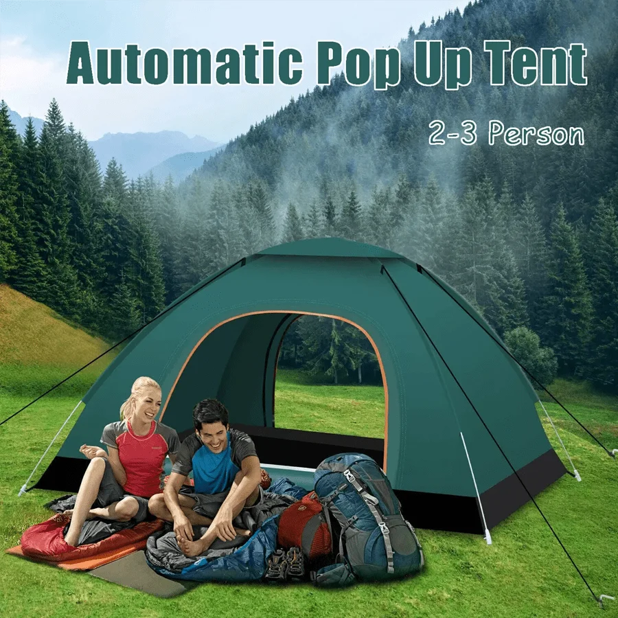 2-3 Person Instant Pop-Up Camping Tent – UV Protection, Waterproof 600D Oxford with Reflective Mylar for Beach, Hiking &amp; Travel