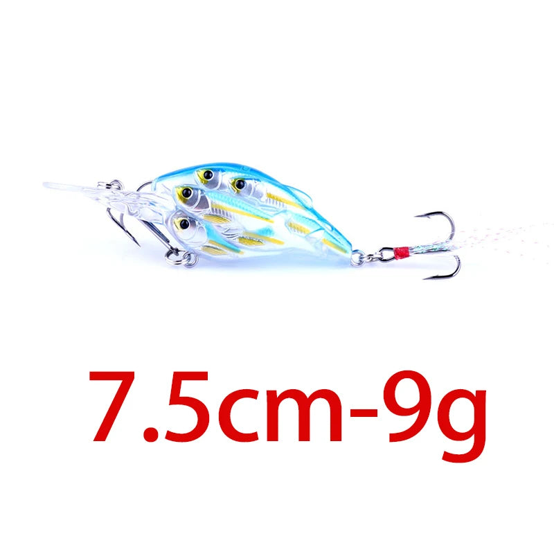 75mm 9g Floating Crankbait Fishing Lure – Swimbait Wobbler with Rattle &amp; 3D Eyes