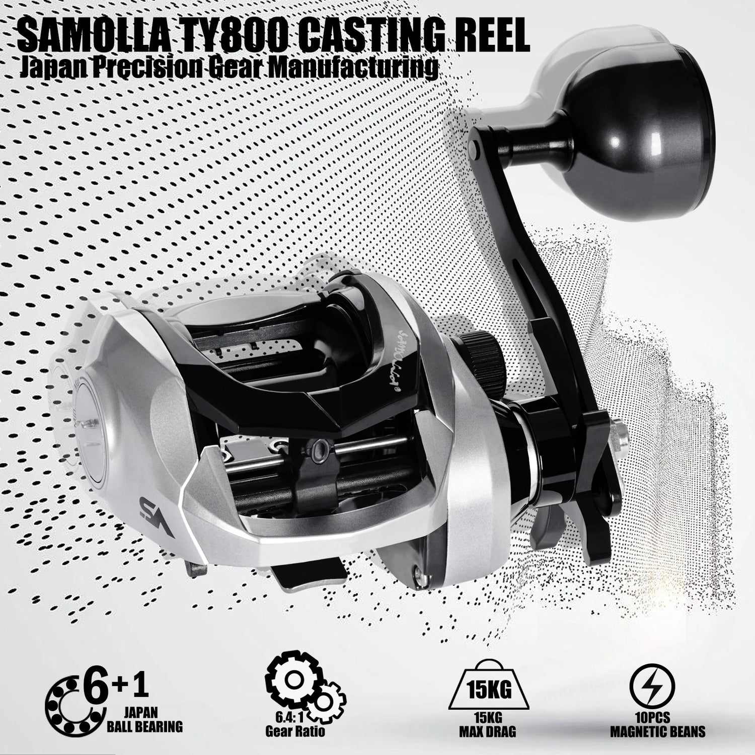SAMOLLA Large New Baitcasting Fishing Reel Saltwater Waterproof Sea Fishing 6.3:1 15KG Drag Catfishing Trolling Metal Base