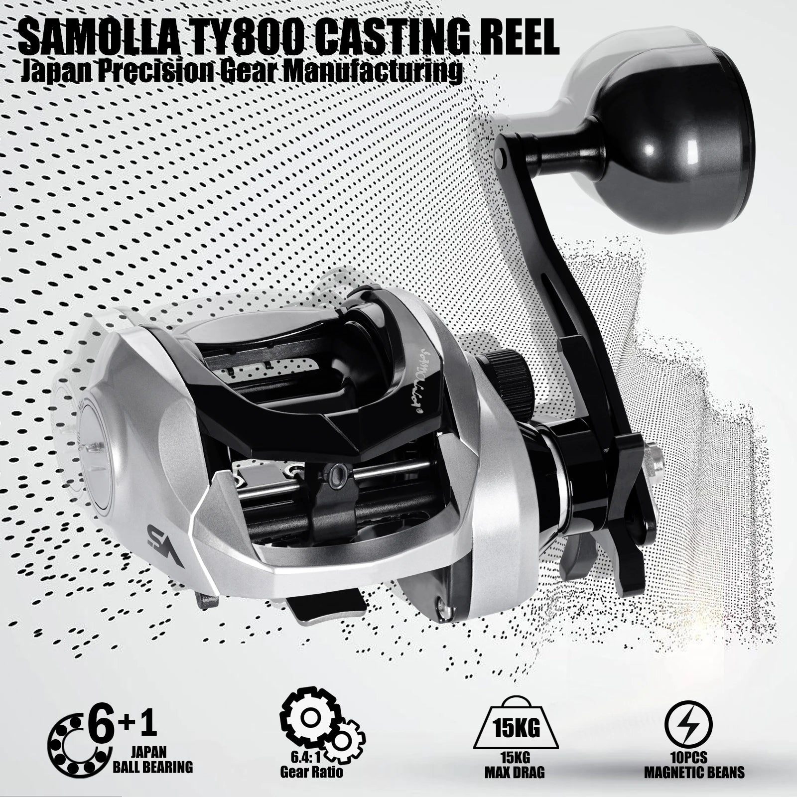 SAMOLLA Large New Baitcasting Fishing Reel Saltwater Waterproof Sea Fishing 6.3:1 15KG Drag Catfishing Trolling Metal Base