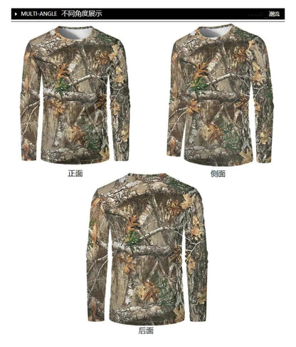 Camouflage Hunting Long Sleeve Men T-shirt Outdoor Sports Tactical Training Clothes Tee Hiking Fishing Camping Quick Drying Tops