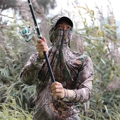 Summer Thin Sun Protection Fishing Jacket Long-Sleeved Cycling Hooded Jacket Tree Bionic Camouflage Hunting Jungle Ghillie Suit