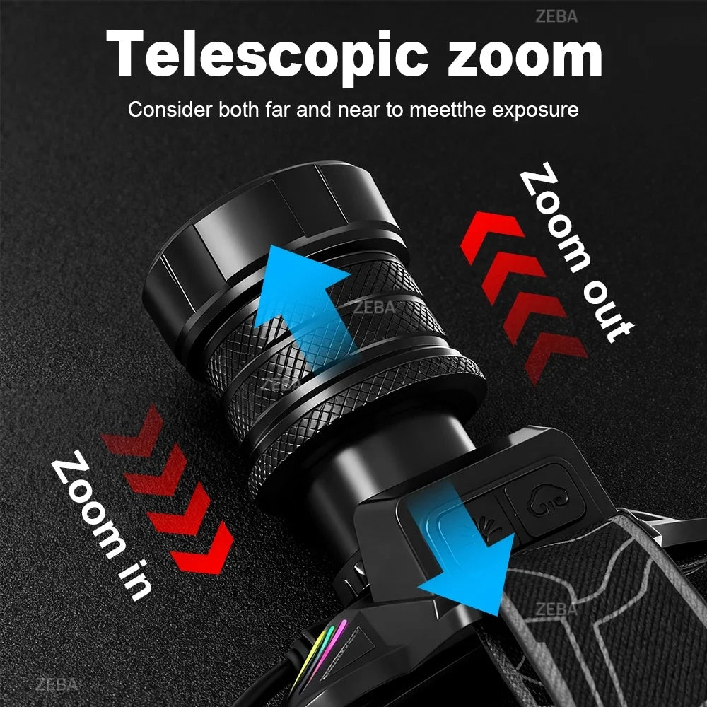 Super Bright Headlamp Dual Laser Motion Sensor Headlight 18650 USB Rechargeable Torch Yellow Light for Fog Night Running Fishing