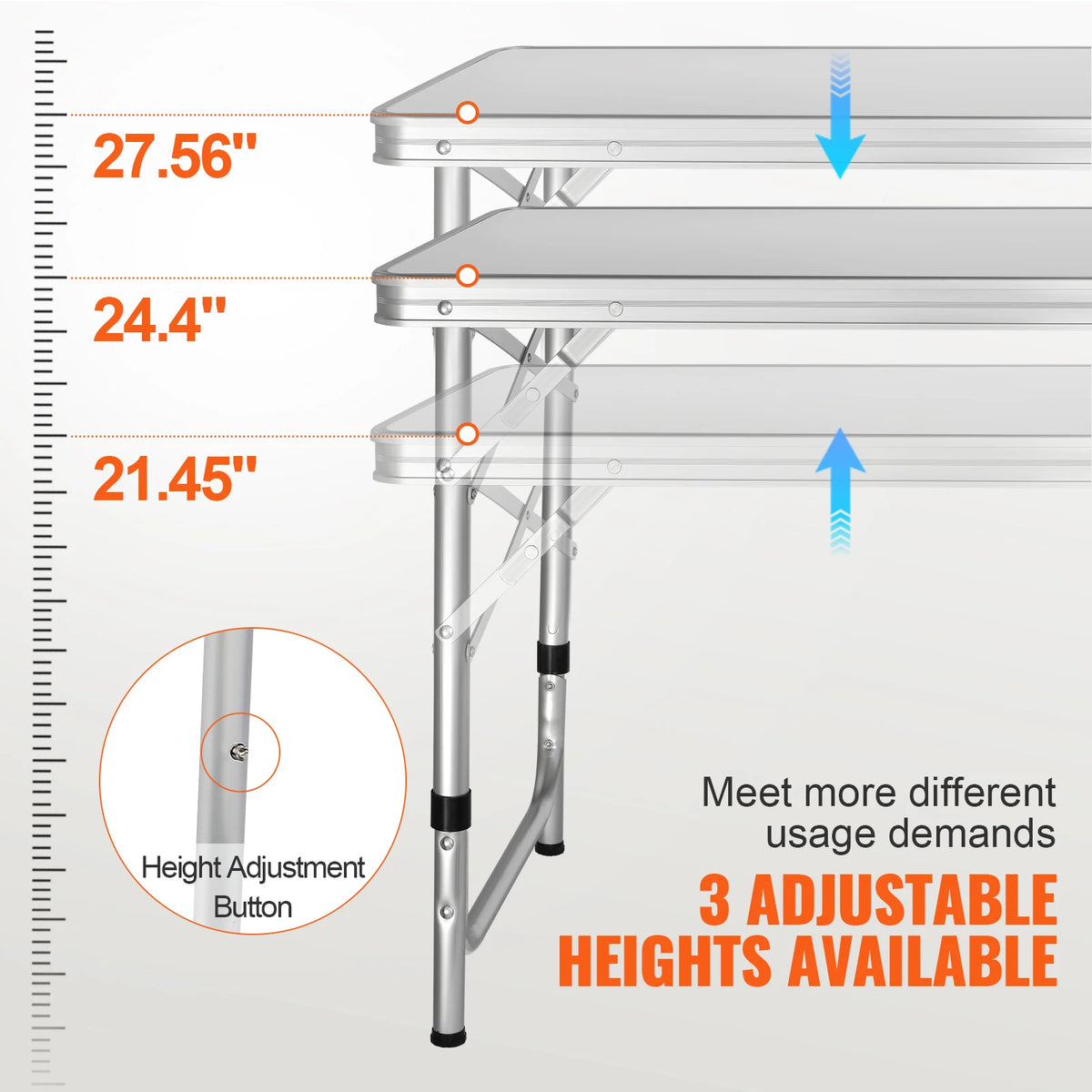 Folding Camping Kitchen Table – 3 Adjustable Heights | MDF Top 47.2" | Aluminum Frame | Quick Setup | No Tools