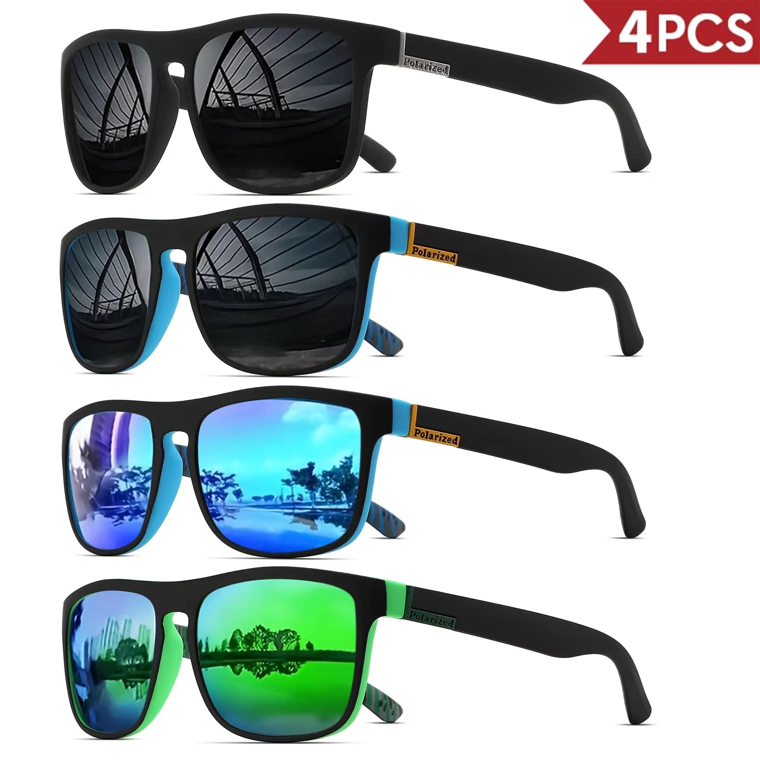 Polarized Square Sports Sunglasses UV400 – Driving, Fishing &amp; Cycling (1, 2, 3 or 4 Pack)