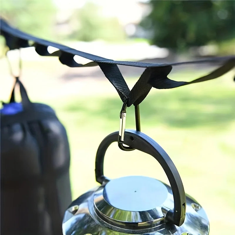 Campsite Storage Strap with 19 Hooks  for Hanging Camping Equipment, Durable Campground Organizer