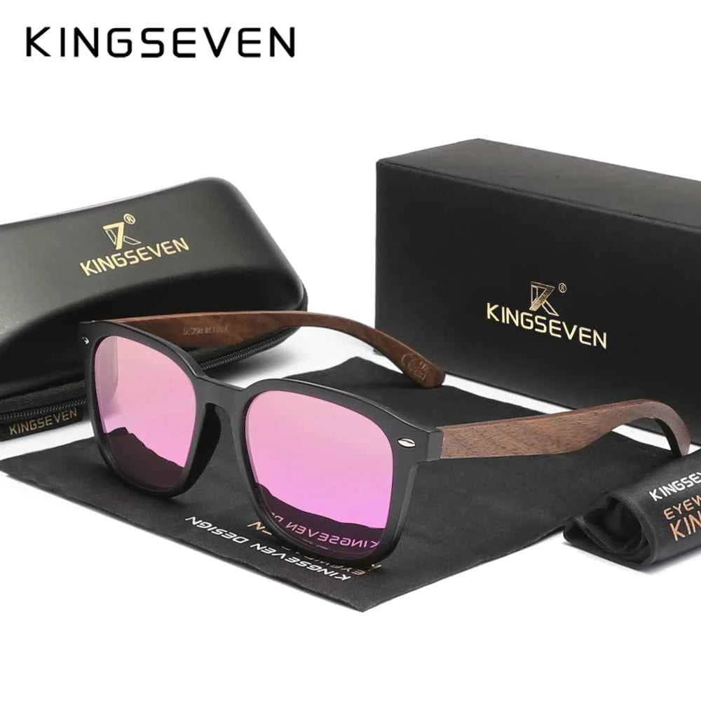 KINGSEVEN W5521 Black Walnut Wood Polarized Sunglasses – Handmade, UV400, Men’s