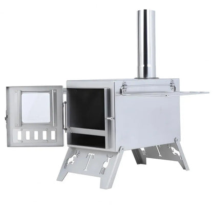 Wood Burning Camping Stove | Stainless Steel | 5-Pipe System &amp; Viewing Window