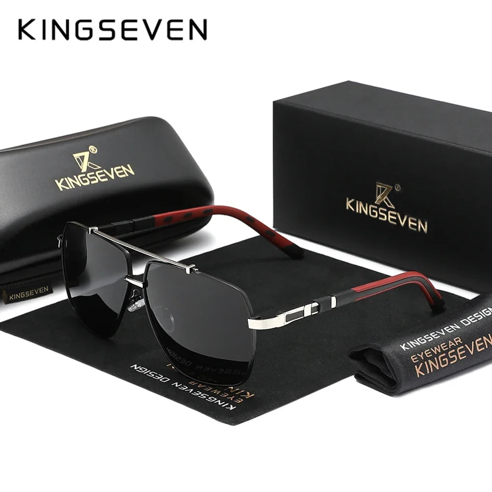 KINGSEVEN Square Polarized Sunglasses – UV400 Mirror Aluminum Frame for Men &amp; Women