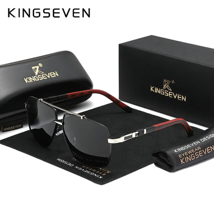 KINGSEVEN Square Polarized Sunglasses – UV400 Mirror Aluminum Frame for Men &amp; Women
