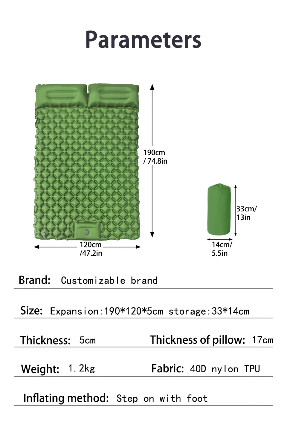 Outdoor Camping Double Inflatable Mattress Extra Wide Sleeping Pad Ultralight Folding Bed Sleeping Mat Car Travel Mat