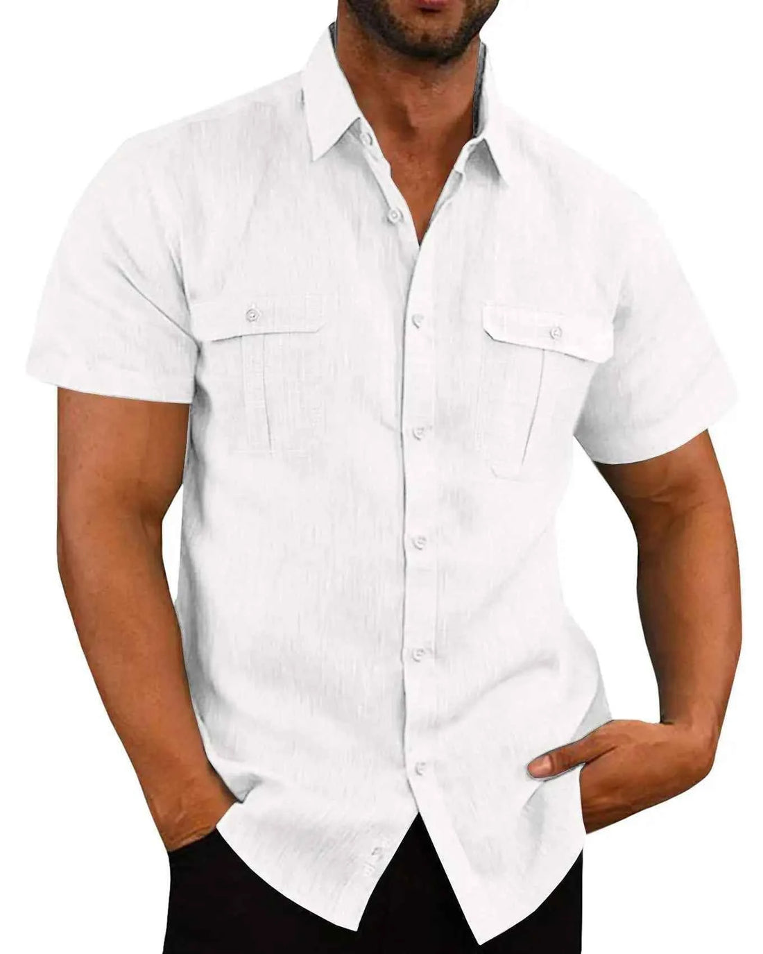 Cotton Linen Shirt Men Pocket Casual Beach Short Sleeve Solid Color Male Tops T-shirts Vintage Streetwear Comfort Casual Shirts