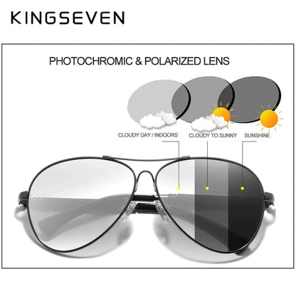 KINGSEVEN N7730 Polarized Pilot Sunglasses – Titanium Frame, Photochromic, UV400, Unisex
