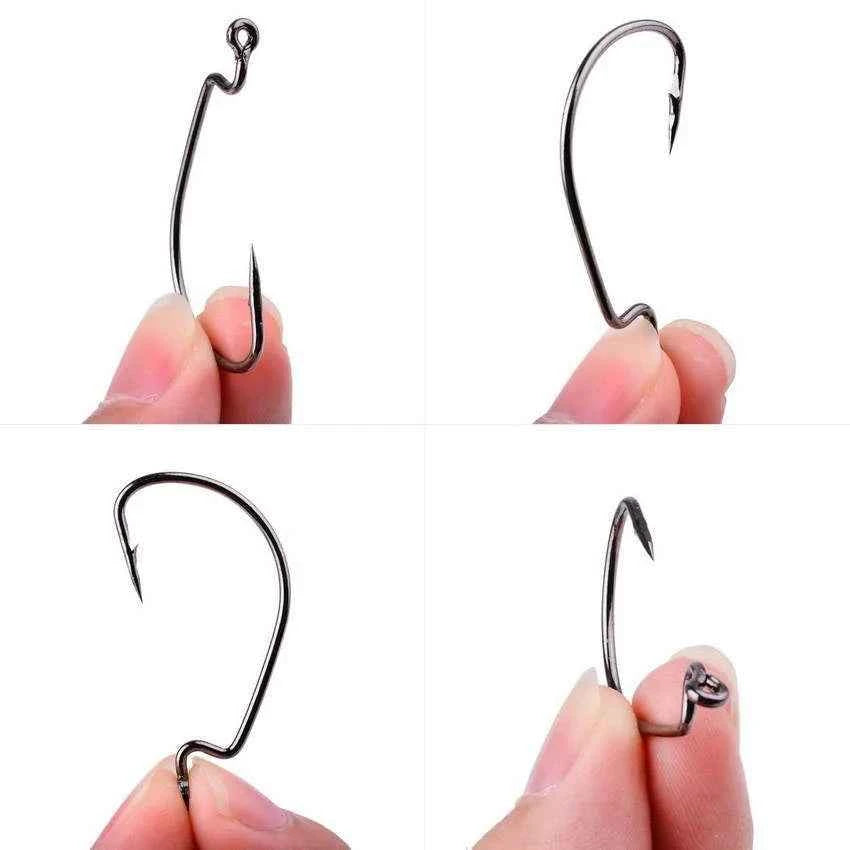 50pc High Carbon Steel Crank Fishing Hooks – Multi-Size Box for Soft Worm &amp; Bass Lures