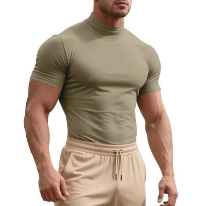 2025 compress sports Men T-shirt quick-dry Half High Collar Short Sleeve Pullover Tops Tight Breathable tops men Running T-shirt