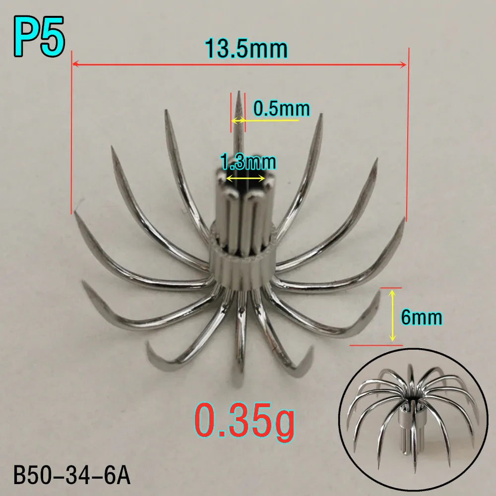 20-Piece Stainless Steel Squid &amp; Cuttlefish Hook Set – Umbrella P-Series (10 Sizes)