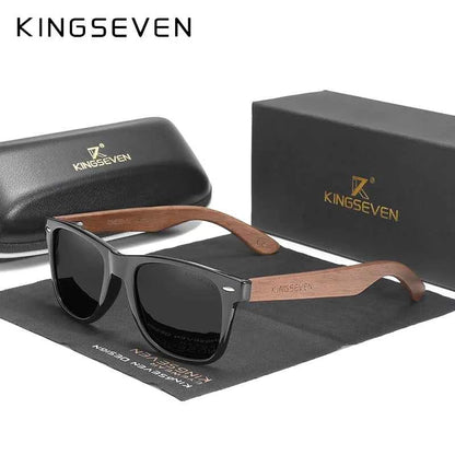 KINGSEVEN W5520 Walnut Wood Polarized Sunglasses – Spliced Frame, Handmade, UV400