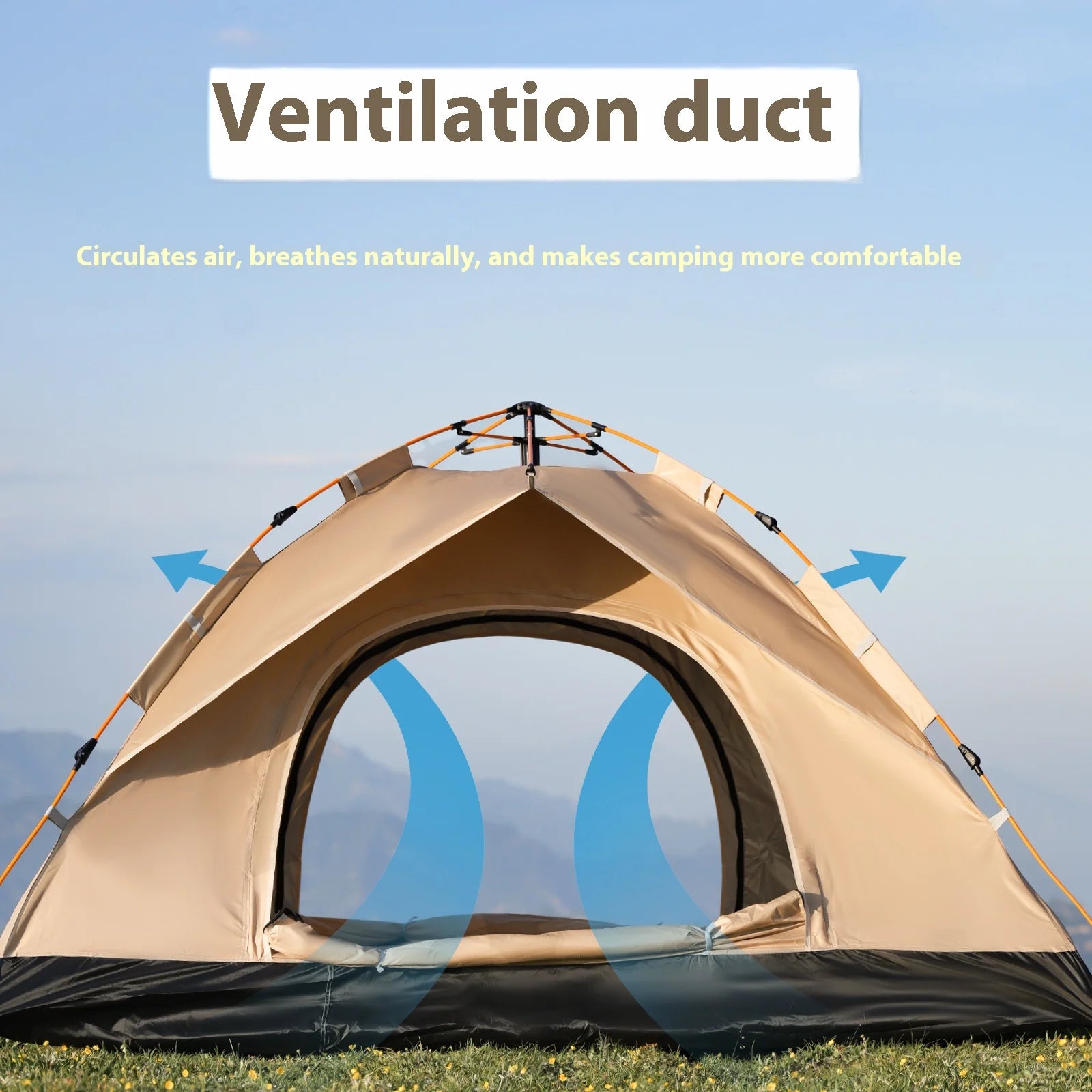 Instant Golden Pop-Up Tent – Portable 3-4 Person Sun &amp; Rain Shelter for Beach &amp; Camping