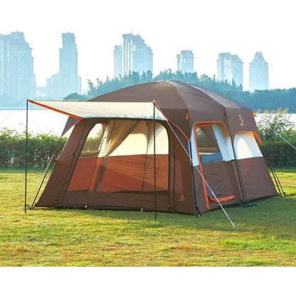 Spacious 6-14 Person Family Cabin Tent with 3 Doors &amp; 3 Mesh Windows for Waterproof Outdoor Adventures