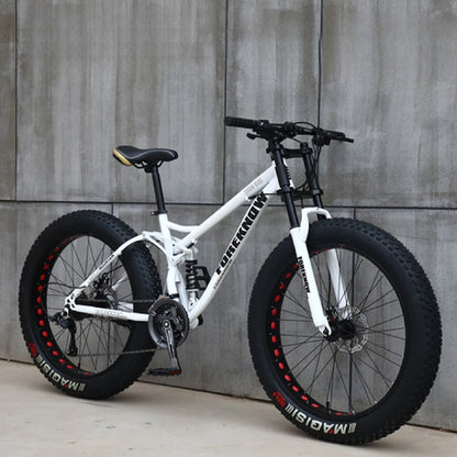 Fat Tire Mountain Bike – 4.0" Wide Tires, Soft-Tail Frame, Double Disc Brakes, 7–27 Speed, 24" or 26" Wheel, Unisex