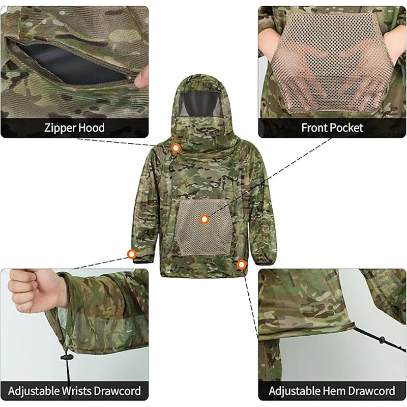 Camouflage Hooded Ghillie Suit – Mosquito-Proof Hunting &amp; Outdoor Clothing for Men &amp; Women