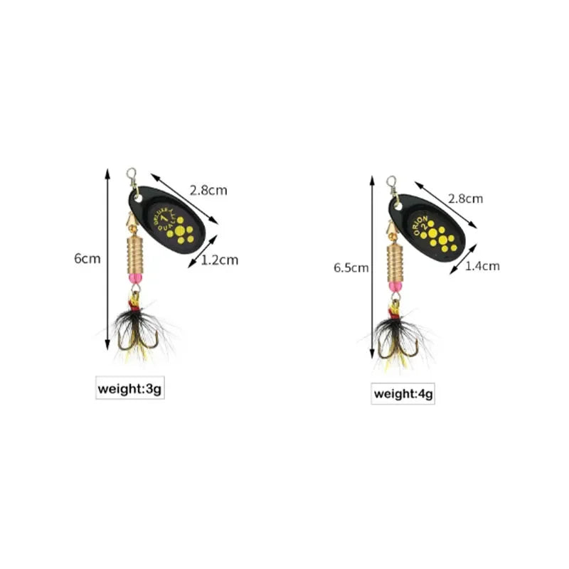 1/2pcs Metal Hard Bait Rotating Spinner Fishing Lure Spoon Sequins Wobblers Bass Pesca With Feather Hooks 3.5g/4.5g/7g/9g/12g