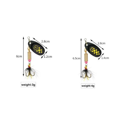 1/2pcs Metal Hard Bait Rotating Spinner Fishing Lure Spoon Sequins Wobblers Bass Pesca With Feather Hooks 3.5g/4.5g/7g/9g/12g
