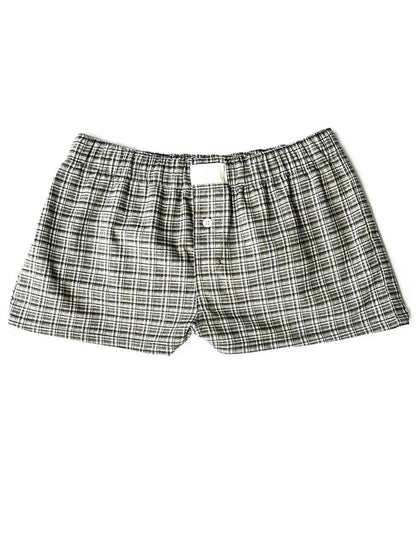 Women’s Y2K Retro Cleanfit Plaid Print Elastic Low Waist Button Front Aesthetic Loungewear Loose Shorts Boxers Streetwear