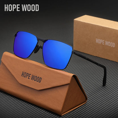 HOPE WOOD 7601 Polarized Rectangle Sunglasses – Alloy Frame, UV400, Unisex