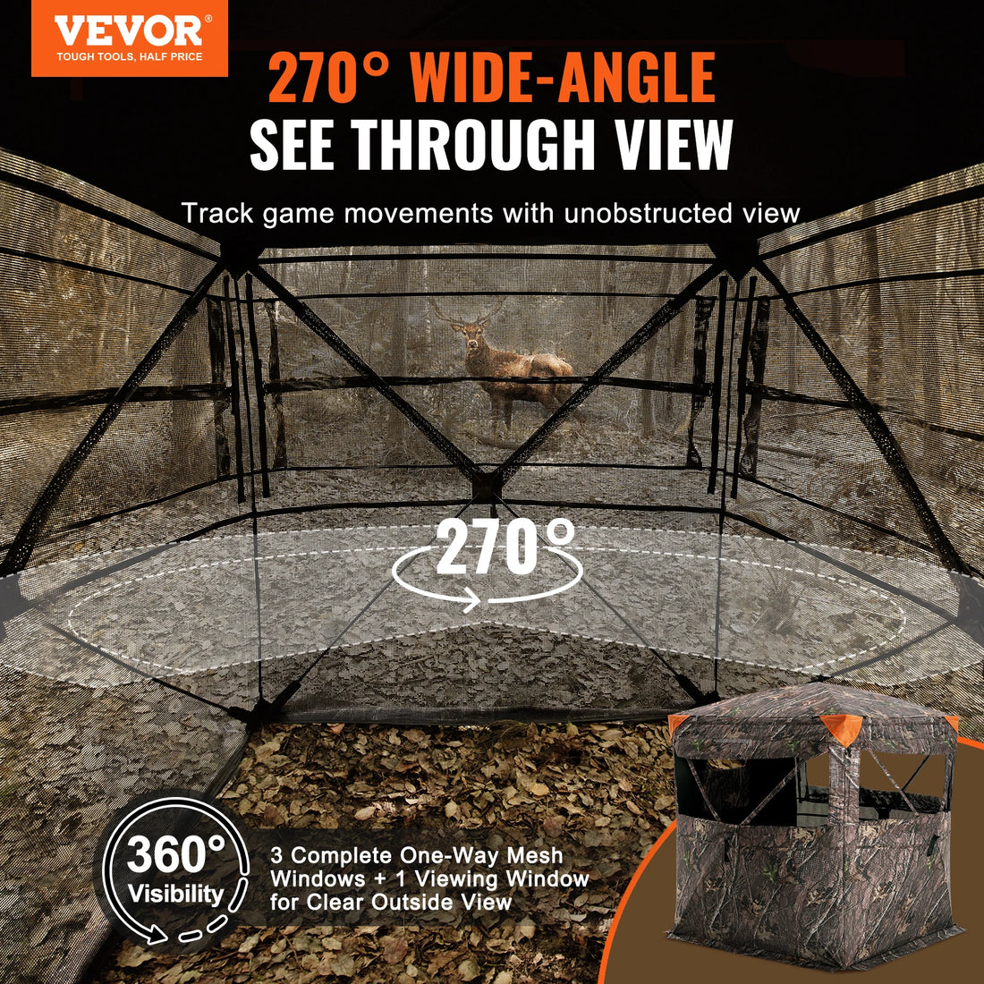 SucceBuy Hunting Blind 270° See Through Ground Blind 1-2 Person for Hunting See Through Mesh for Turkey and Deer Hunting