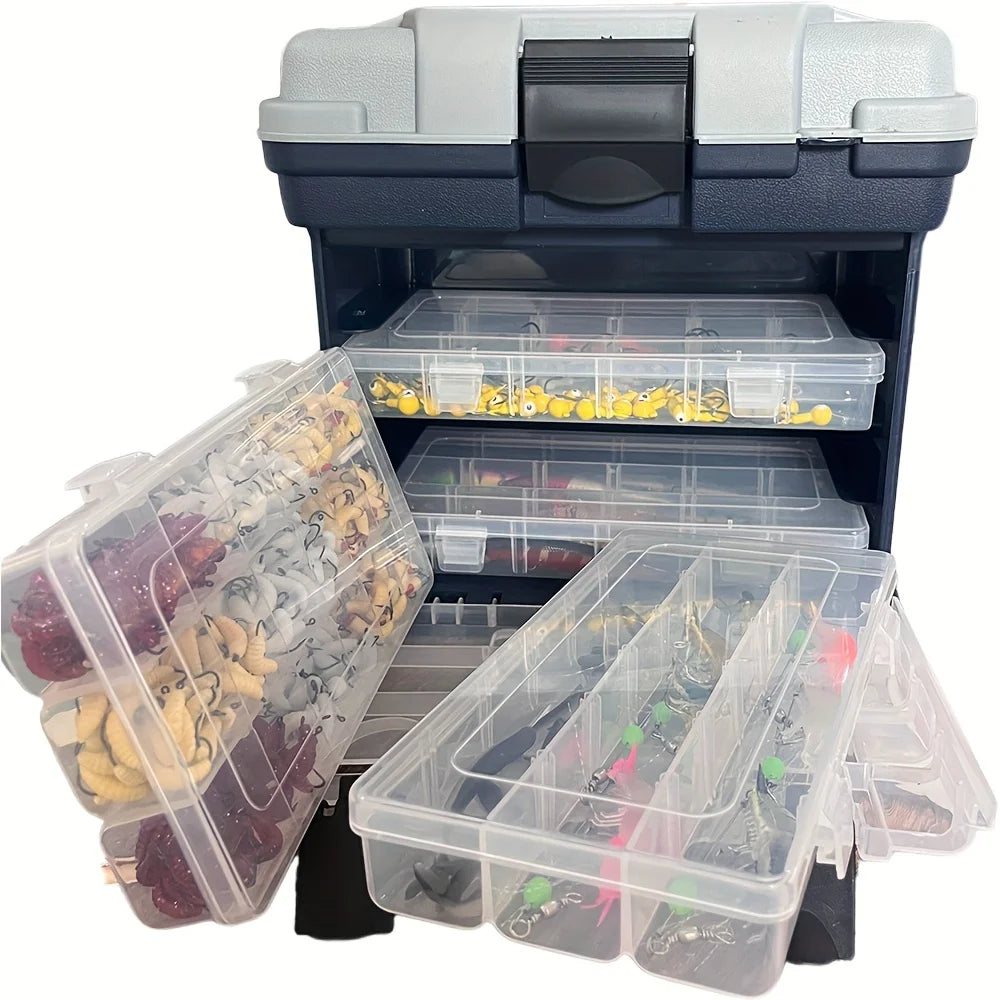 4-Layer Plastic Fishing Tackle Box – Grey Bait & Accessory Storage