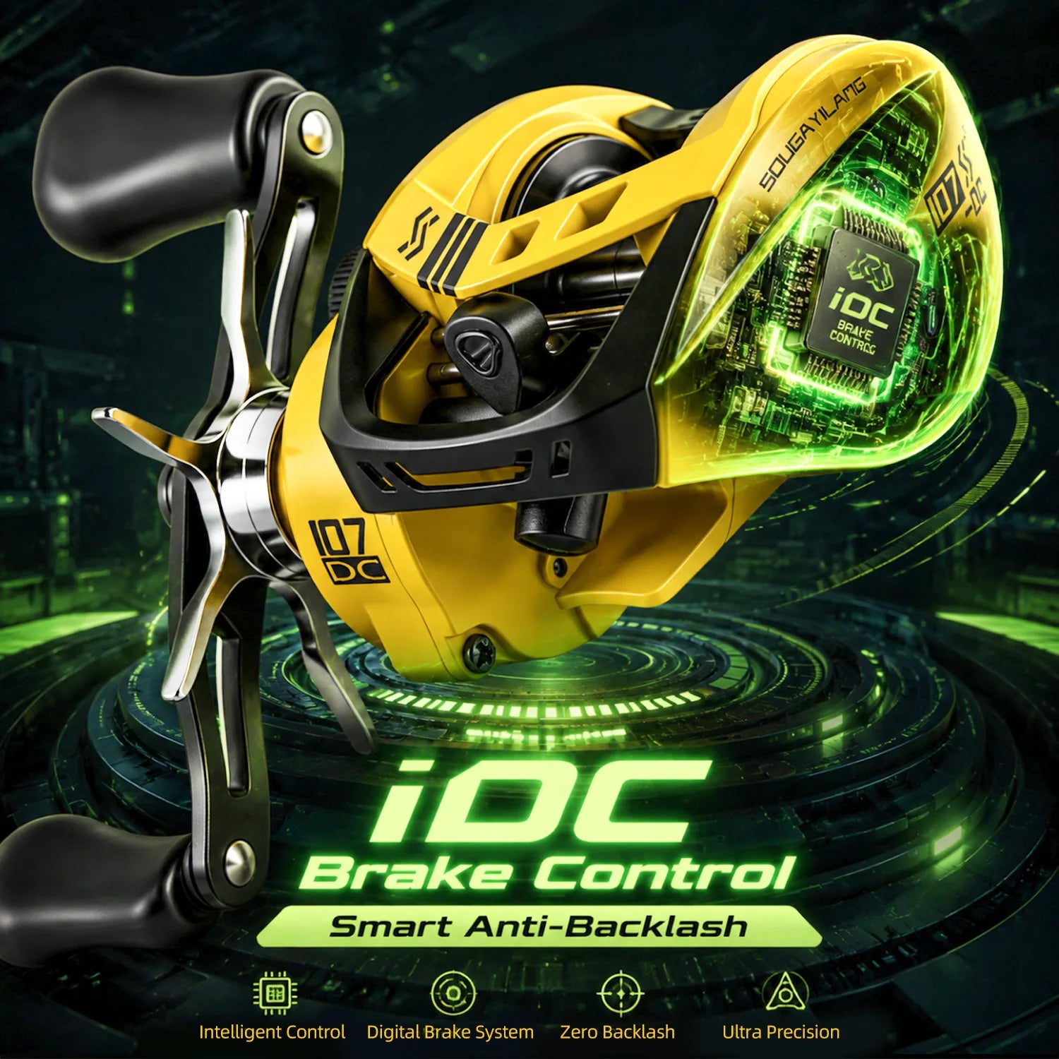 Sougayilang 107-DC Baitcasting Reel – iDC Electronic Brake 7.1:1 Gear Ratio 6+1BB 15KG Drag Saltwater &amp; Freshwater
