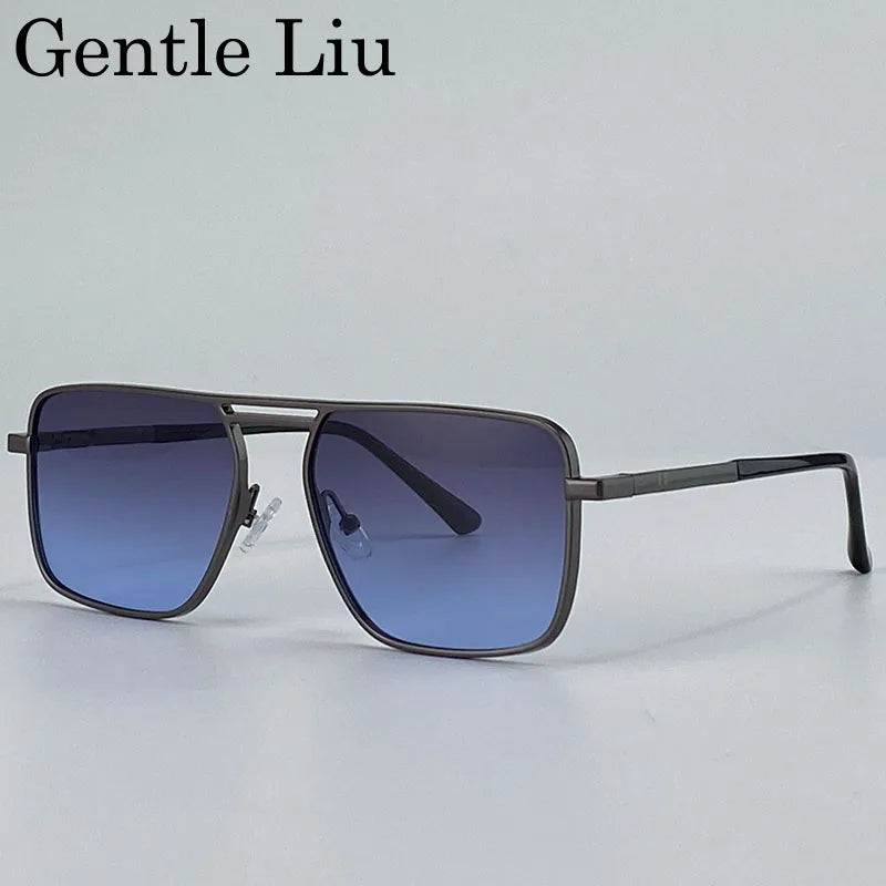 GENTLE LIU KSL-98280 Oversized Double Beam Square Sunglasses – Alloy Frame, UV400