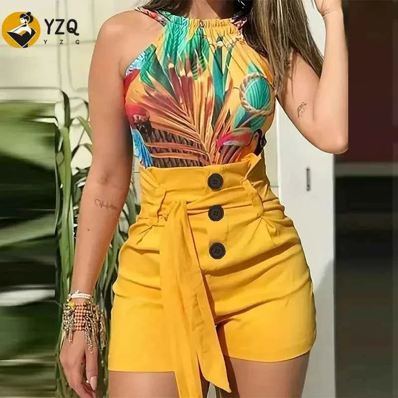 Y2K Solid Button Front Shorts Tie Waist Beach Summer High Waist Shorts Women&