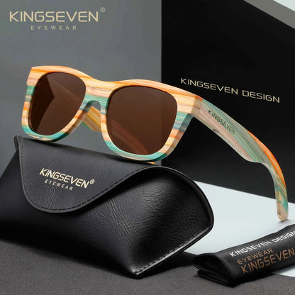 KINGSEVEN G5915 Walnut Wood Sunglasses – Polarized, Anti-Reflective, UV400, Unisex