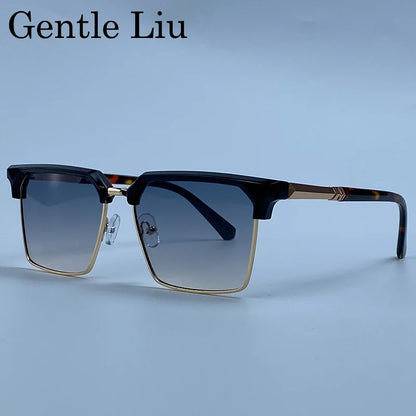 GENTLE LIU FY-99270 Square Sunglasses – Alloy Frame, UV400 Gradient, Steampunk Style
