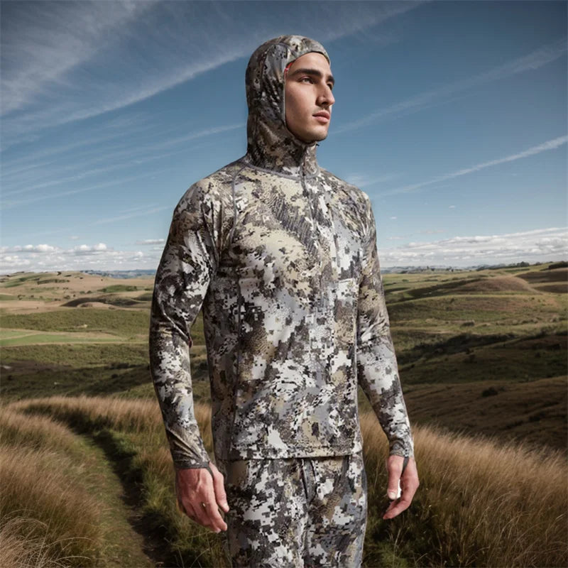 Camo Hunting Hoodie with Face Mask – Lightweight Pullover for Fishing &amp; Outdoor Use