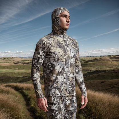 Camo Hunting Hoodie with Face Mask – Lightweight Pullover for Fishing &amp; Outdoor Use
