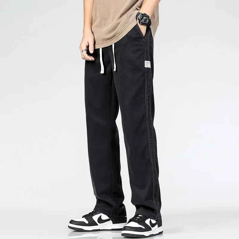 Summer Thin Loose Wide-leg Men Jeans Soft Lyocell Elastic Fashion Casual Straight Drawstring Denim Trousers Black Blue Gray
