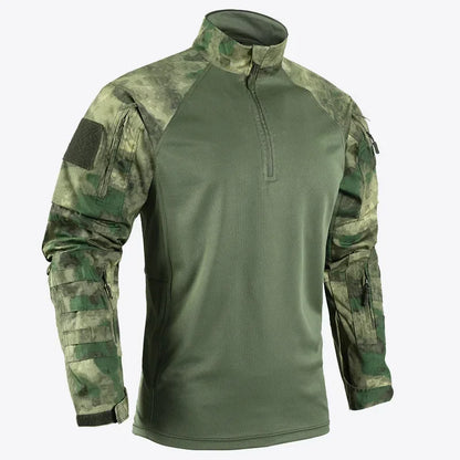 Men Outdoor Tactical Shirts Solid Training Long-Sleeve T-Shirt Tops Wear-Resistant Hunting Shirt Multi-Pocket Adventure Workwear