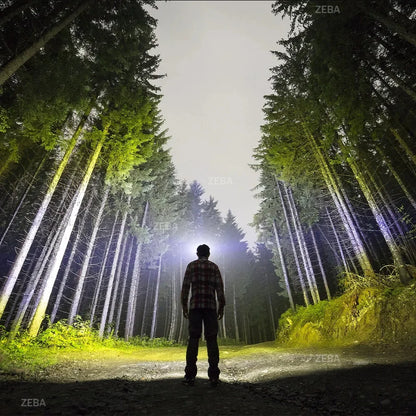 Super Bright Headlamp Dual Laser Motion Sensor Headlight 18650 USB Rechargeable Torch Yellow Light for Fog Night Running Fishing