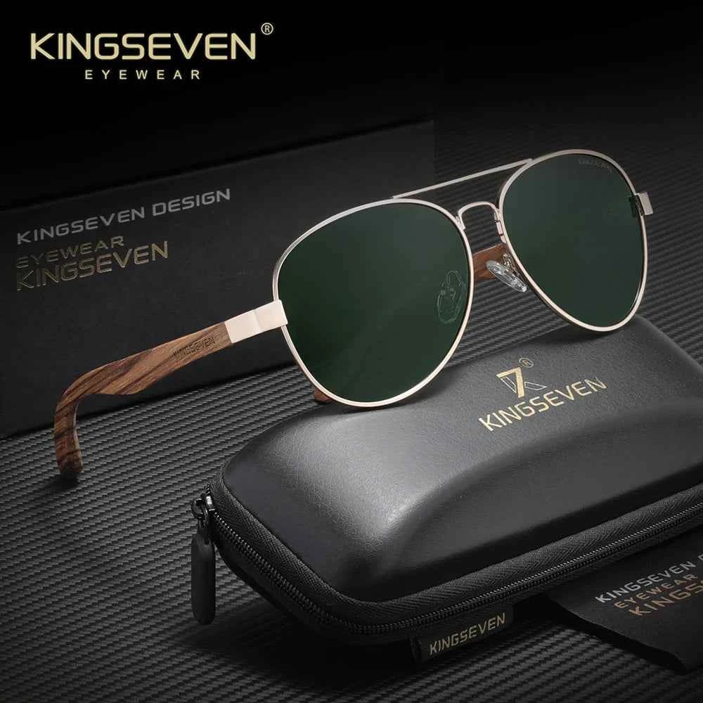KINGSEVEN 5518 Zebrawood Pilot Sunglasses – TAC Polarized Mirror, UV400, Unisex