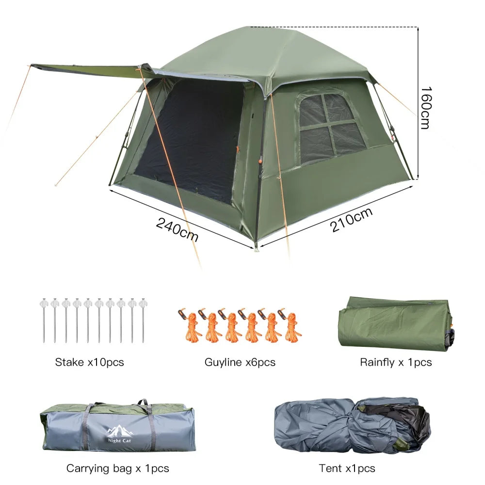 Night Cat 4-Person Blackout Pop-Up Camping Tent with Vestibule &amp; Rainfly