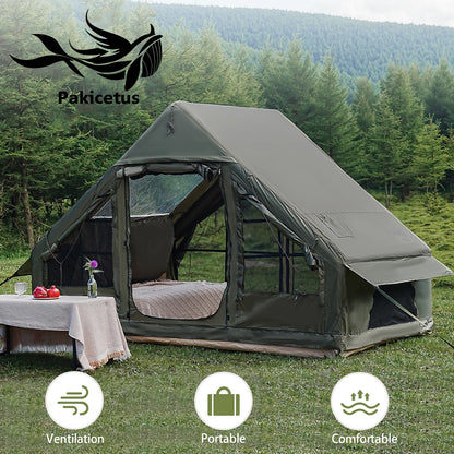 PAKICETUS Inflatable Camping Tent – 4-8 Person Portable 4-Season Waterproof Tent with Windows
